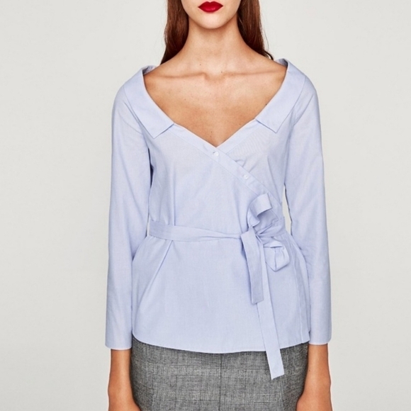 Zara Elegant Blue Women's Wrap Top - Picture 9 of 9